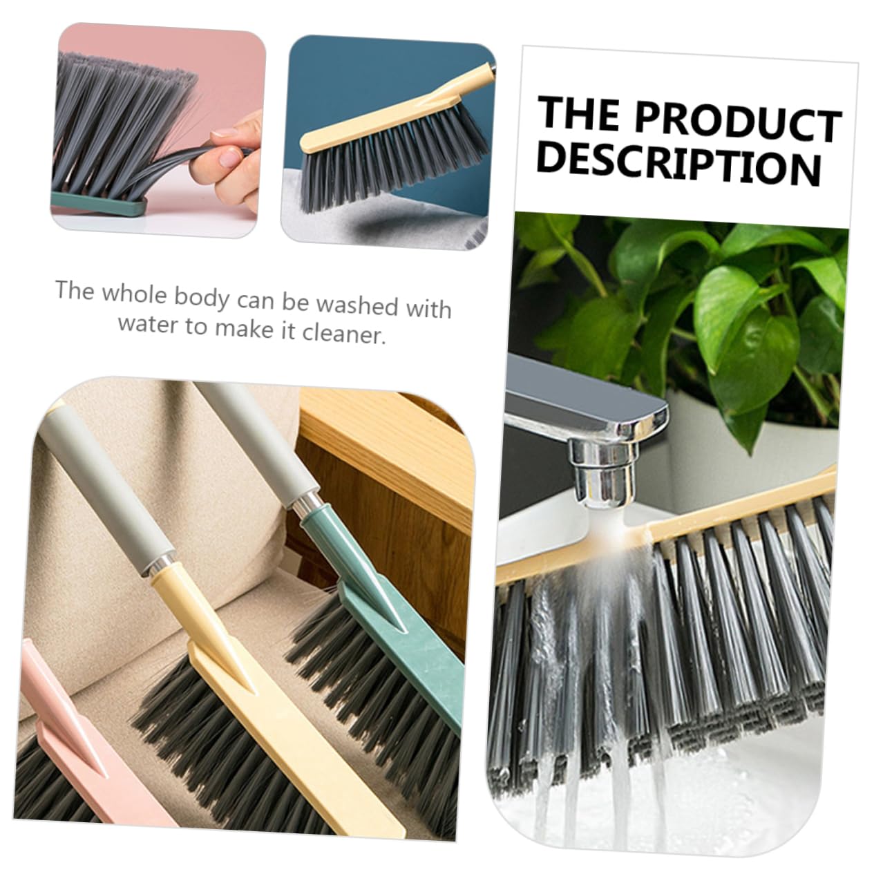 3pcs Sweeping Brush Handheld Bed Broom Cleaning Dust Removing Brush Furniture Dusting Bristles Handheld Broom Carpet Brush Handheld Bed Brush Dusting Clean Brush Stainless Steel COOLHIYA