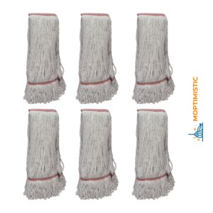 Moptimistic 24oz Looped Yarn Floor Mop Head | Pack of 6 | Natural White Color Mop Head Replacement | Durable & Economical | for Home, Industrial and Commercial Use