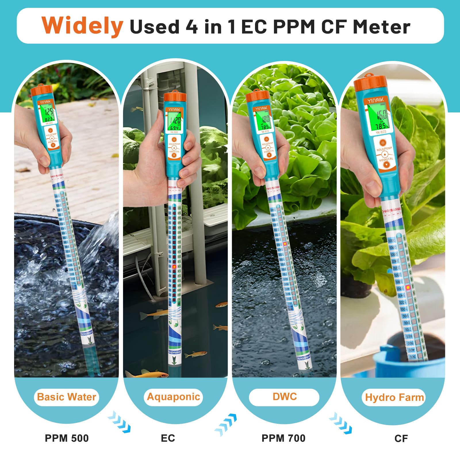 YINMIK Truncheon EC PPM Nutrient Meter for Hydroponic with 1413 μS/cm Calibration Solution 4 Bottles 50mL