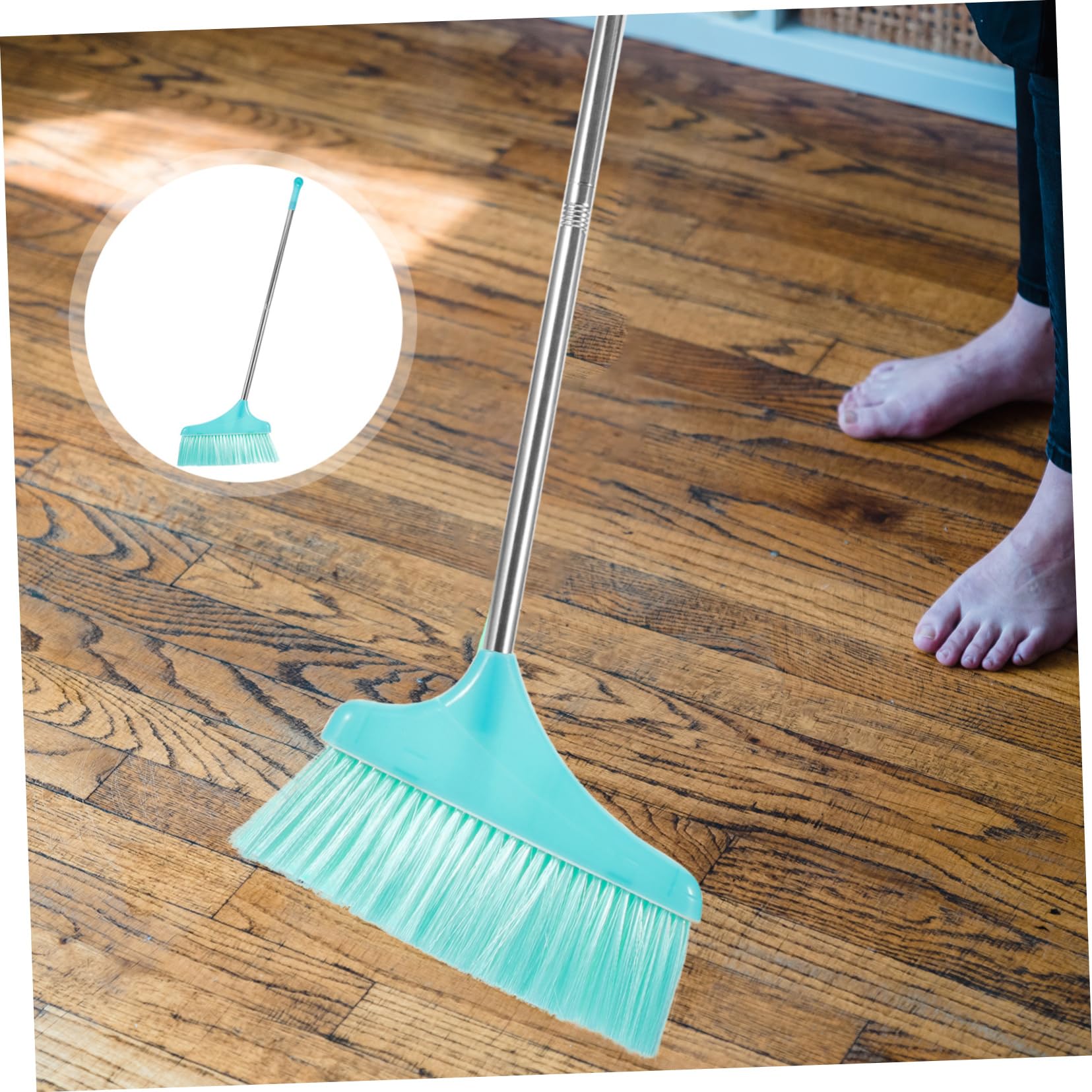 OHPHCALL Cleaning Broom for Floor Outdoor Broom Angle Broom Floor Cleaning Tool Hair Cleaning Broom Floor Cleaning Broom Home Broom Office Broom Household Broom Stainless Steel Sky-Blue