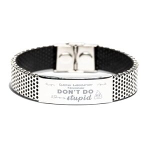 giftville & surprise inspirational stainless steel bracelet, don't do stupid, gifts for clinical laboratory technician engraved message