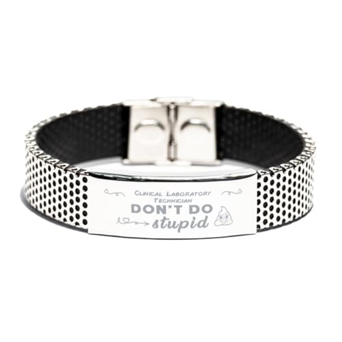 GIFTVILLE & SURPRISE Inspirational Stainless Steel Bracelet, Don't Do Stupid, Gifts for Clinical Laboratory Technician Engraved Message