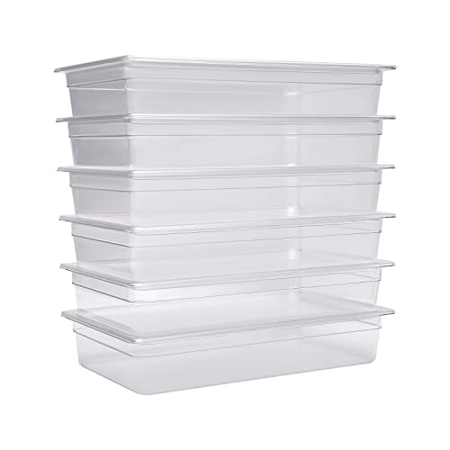 KannBeki 6 Pack Food Pans, 4 Inch Deep Clear Food Pan with Lids,Commercial Food Storage Containers for Restaurant, Hotel