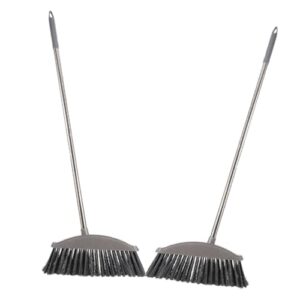 vosarea 2pcs stainless steel broom camping broom soft bristles broom garden broom cleaning supplies heavy-duty broom garage broom pickup brush brooms patio cleaning broom dark grey plastic