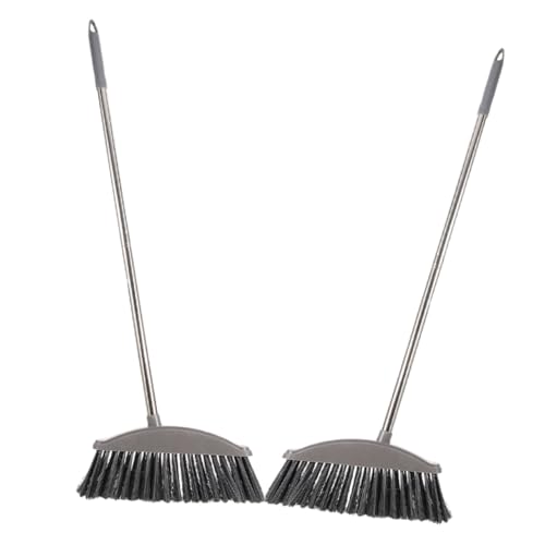 VOSAREA 2pcs Stainless Steel Broom Camping Broom Soft Bristles Broom Garden Broom Cleaning Supplies Heavy-Duty Broom Garage Broom Pickup Brush Brooms Patio Cleaning Broom Dark Grey Plastic