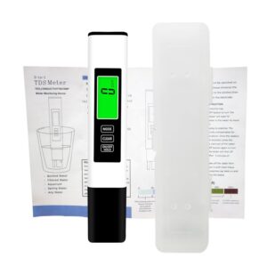 4 in 1 tds meter digital water tester – tds, ec & temperature measurement (°c/°f) 0-9990 ppm for for drinking water, aquariums, hydroponics, ro/di systems & more (white)