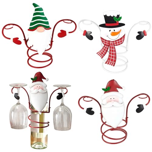 3Pcs Wine Glass Holder, Christmas Glass Wine Bottles Holder Features Santa, Snowman and Gnome Wine Bottle Glass Desktop Organizer Rack for Bar Home Display Christmas Decor, Wine Glass Holder