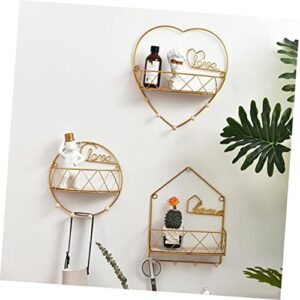 GETAJGHSD 1pc Wall Shelf Mounted Heart Shelf Wall Mount Clothing -Mounted Basket Farmhouse Display Shelf Wire Coat Hangers Wall-Mounted Storage Baskets Gold Shower Hanging Wooden