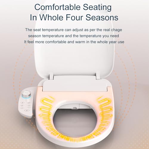 Bidet Toilet Seat Elongated Smart Heated Toilet Seat with Warm Water and Dryer, Feminine and Child Wash, Self Clean Stainless Steel Nozzle, Adjustable Water Pressure, Slow Close Lid, White