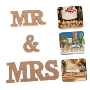 HOOTNEE Wooden Wedding Sign Freestanding Wedding Sign Letters Wedding Stand Sign Mr and Mrs Table Decor Engagement Party Decorations Standing Mr and Mrs Letters Mr and Miss Sign Khaki