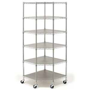 6-tier corner shelf with wheels, corner restaurant shelf commercial food storage