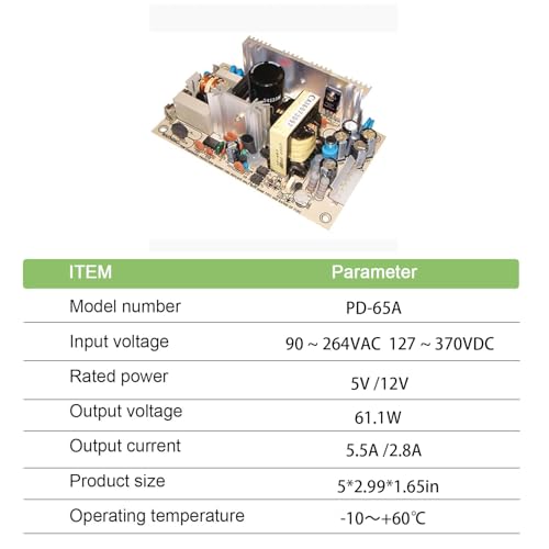 FerroFab PD-65A 5V/5.5A & 12V/2.8A Dual Output Switching Power Supply, 90-264VAC/127-370VDC Input, UL/TUV/CB/CE Certified, for Industrial Control Systems & Automation Equipment