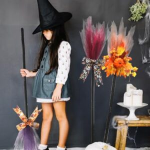 2pcs Halloween Witch Broom, Plastic Broom Witch Broomstick, Halloween Witch Decoration Props, Flying Broomstick for Halloween Costume Party Supplies (B)