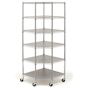 6-Tier Corner Shelf with Wheels, Corner Restaurant Shelf Commercial Food Storage