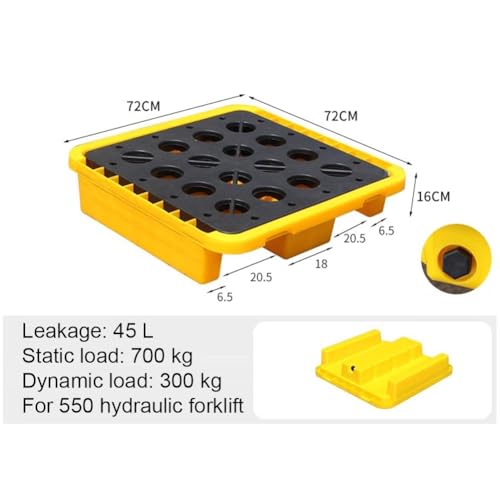 Rygcrud Drum Modular Spill Platform, Industrial Polyethylene Sump Capacity Containment Tray, Spill Pallet for Garage Warehouse Basement(45 L/72X72X16 CM)