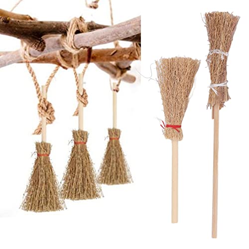 20Pcs Mini Broom Hanging Decoration, Miniature Artificial Mini Straw Brooms, Halloween Straw Craft Decoration Witches Accessory, Simulation Witch Brooms for Costume Cosplay Party