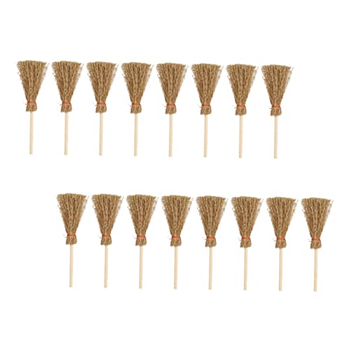 MUSISALY 18pcs Mini Broom Mini Broom Straw Brooms Craft Tiny Witch Broom Haunted House Props Broom Hanging Decoration Halloween Witch Broom Cosplay Broom Prop Toys Khaki Pine Wood