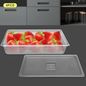 KannBeki 6 Pack Food Pans, 4 Inch Deep Clear Food Pan with Lids,Commercial Food Storage Containers for Restaurant, Hotel