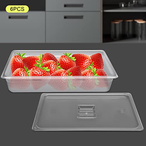 KannBeki 6 Pack Food Pans, 4 Inch Deep Clear Food Pan with Lids,Commercial Food Storage Containers for Restaurant, Hotel