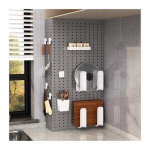 metal kitchen pegboard organizer kit with accessories, water heater pipeline blocking plate, home office garage wall mount display panel, l-type gas pipe shielding cover(grey,(w x d x h) 25x15x80cm)