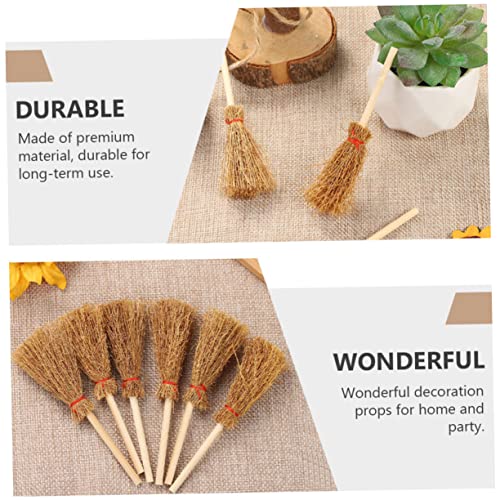 MUSISALY 18pcs Mini Broom Mini Broom Straw Brooms Craft Tiny Witch Broom Haunted House Props Broom Hanging Decoration Halloween Witch Broom Cosplay Broom Prop Toys Khaki Pine Wood