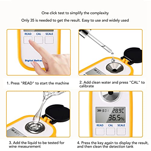 0 to 80% White Meter, Digital Refractometer, Large LCD Screen Portable Refractometer for Alcohol Volume Percent Measurement Tool Tester