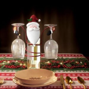 3Pcs Wine Glass Holder, Christmas Glass Wine Bottles Holder Features Santa, Snowman and Gnome Wine Bottle Glass Desktop Organizer Rack for Bar Home Display Christmas Decor, Wine Glass Holder