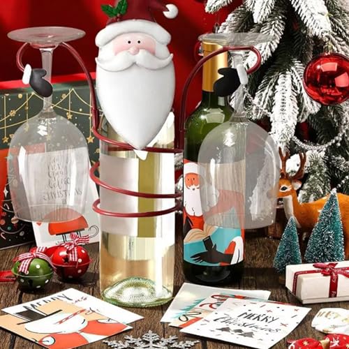 3Pcs Wine Glass Holder, Christmas Glass Wine Bottles Holder Features Santa, Snowman and Gnome Wine Bottle Glass Desktop Organizer Rack for Bar Home Display Christmas Decor, Wine Glass Holder