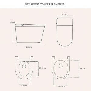 Smart Bidet Toilet with Off-Seat Flush/Foot Sensor Flush, Modern Tankless Toilet with Bidet Built In, Heated Seat, Warm Water&Dryer, Temp. Display, LED Night Light, Electric Toilet with Remote Control