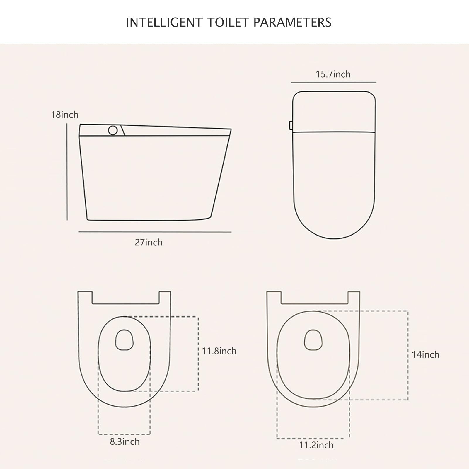 Smart Bidet Toilet with Off-Seat Flush/Foot Sensor Flush, Modern Tankless Toilet with Bidet Built In, Heated Seat, Warm Water&Dryer, Temp. Display, LED Night Light, Electric Toilet with Remote Control