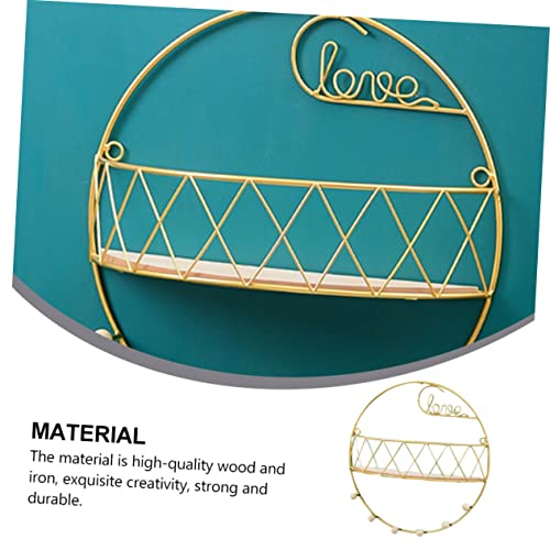 GETAJGHSD 1pc Wall Shelf Mounted Heart Shelf Wall Mount Clothing -Mounted Basket Farmhouse Display Shelf Wire Coat Hangers Wall-Mounted Storage Baskets Gold Shower Hanging Wooden