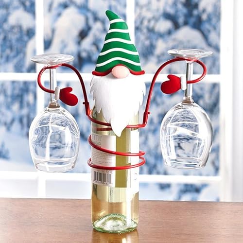 3Pcs Wine Glass Holder, Christmas Glass Wine Bottles Holder Features Santa, Snowman and Gnome Wine Bottle Glass Desktop Organizer Rack for Bar Home Display Christmas Decor, Wine Glass Holder