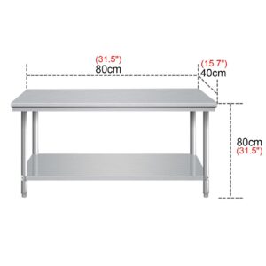 Double Layer Thickened Stainless Steel Work Table Multifunctional Kitchen Preparation Table Commercial Metal Table Packing Table Triangular Design Sturdy and Stable