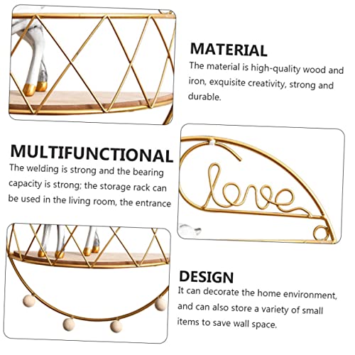 GETAJGHSD 1pc Wall Shelf Mounted Heart Shelf Wall Mount Clothing -Mounted Basket Farmhouse Display Shelf Wire Coat Hangers Wall-Mounted Storage Baskets Gold Shower Hanging Wooden