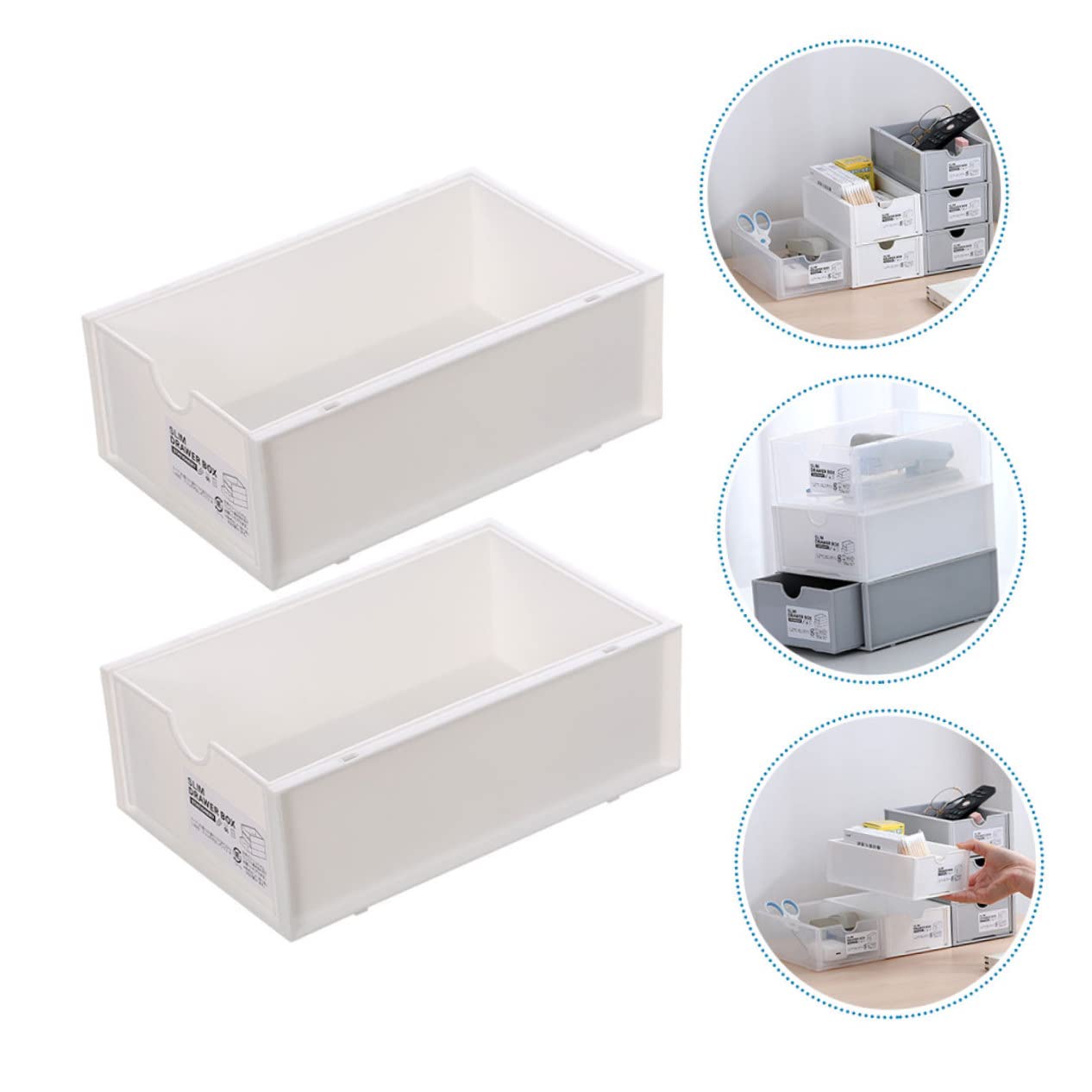 MUSISALY 2pcs Box Storage Box Toy Storage Bins Tool Storage Bins Stackable Storage Bins Drawer Storage Bins Sundry Container Desktop Storage Drawers Basket Storage Bins Books Bins White Pp