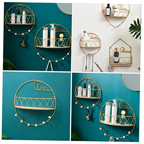 GETAJGHSD 1pc Wall Shelf Mounted Heart Shelf Wall Mount Clothing -Mounted Basket Farmhouse Display Shelf Wire Coat Hangers Wall-Mounted Storage Baskets Gold Shower Hanging Wooden