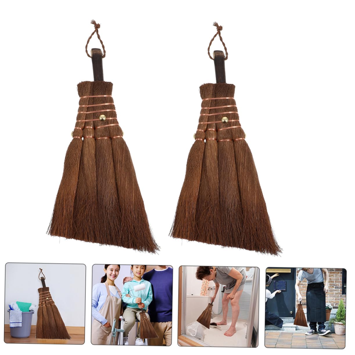 Levemolo 2pcs Small Broom Straw Broom Hand Sweeper Brush Desk Dust Broom Small Cleaning Broom Small Whisk Broom Household Cleaning Tool Sweeper Broom Desk Cleaning Broom Light Brown Wood