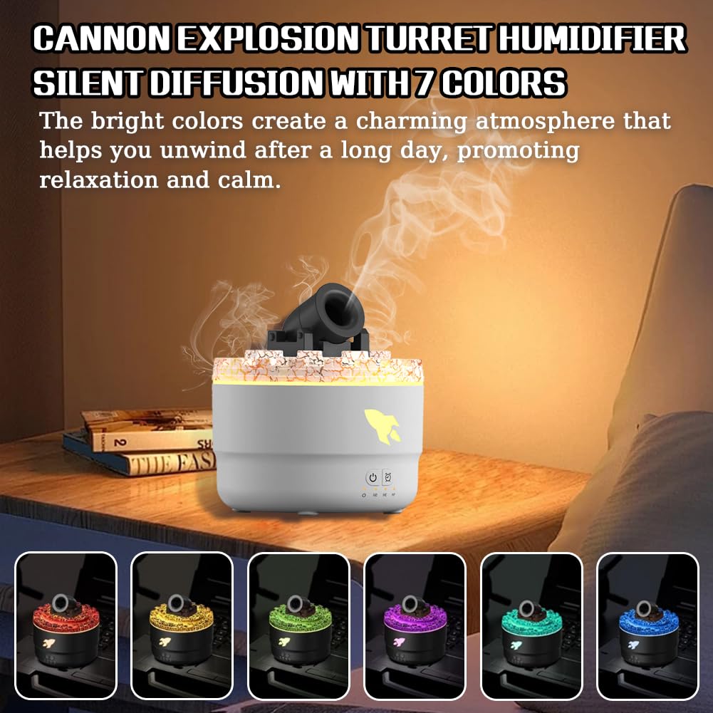 Cannonmist Aromatherapy Humidifier, 2024 Best Vapor Cannon Humidifier, Cannon Blast Turret Humidifier Silent Diffuser with 7 Colors, Cannon Blast Aroma Humidifier for Bedroom