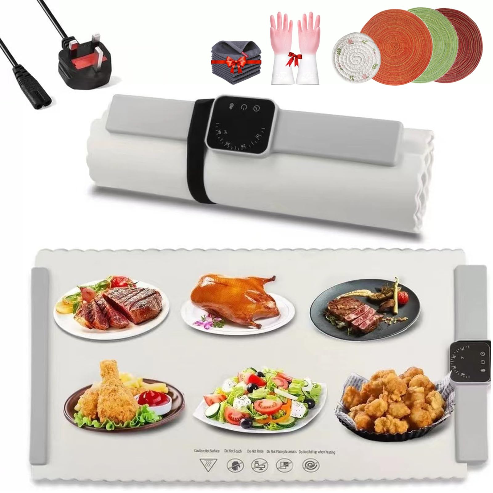 Temp Master - Tempmaster Adjustable Warming Tray, Miller Market Electric Food Warming Mat, Portable Electric Warming Tray Silicone, Full Surface Heating, 3 Temperature Settings (Upgrade-B)