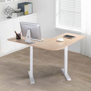 UNICOO L Shaped Dual Motor Electric Height Adjustable Standing Desk, Computer Corner Desk, L Shaped Standing Desk, Standing Desk L Shape, Standing L Desk for Home Office (Light Oak)