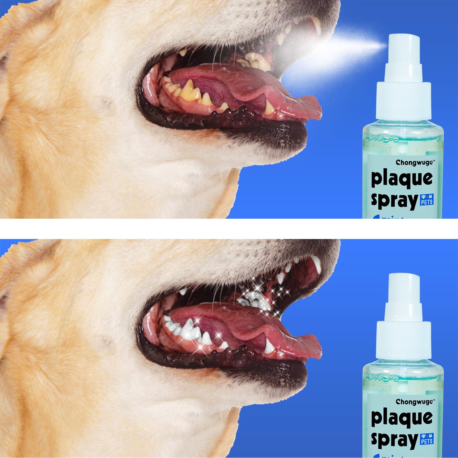 Chongwuge Pets Dental Spary for Dogs & Cats, Freshens Breath, Cleaning Plaque and Tartar, Safe and Edible, Easy Use, Pack of 2, 8 fl oz