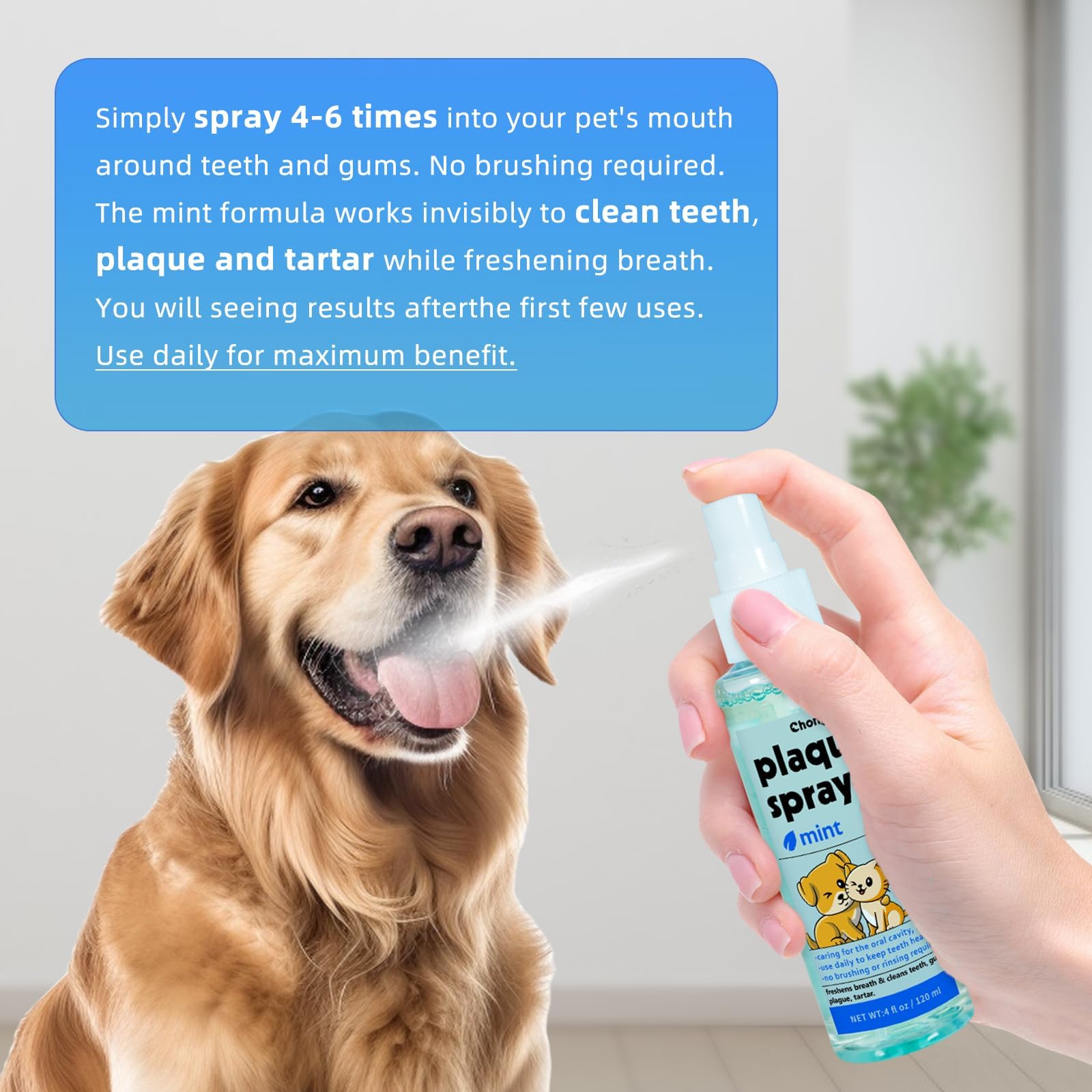 Chongwuge Pets Dental Spary for Dogs & Cats, Freshens Breath, Cleaning Plaque and Tartar, Safe and Edible, Easy Use, Pack of 2, 8 fl oz