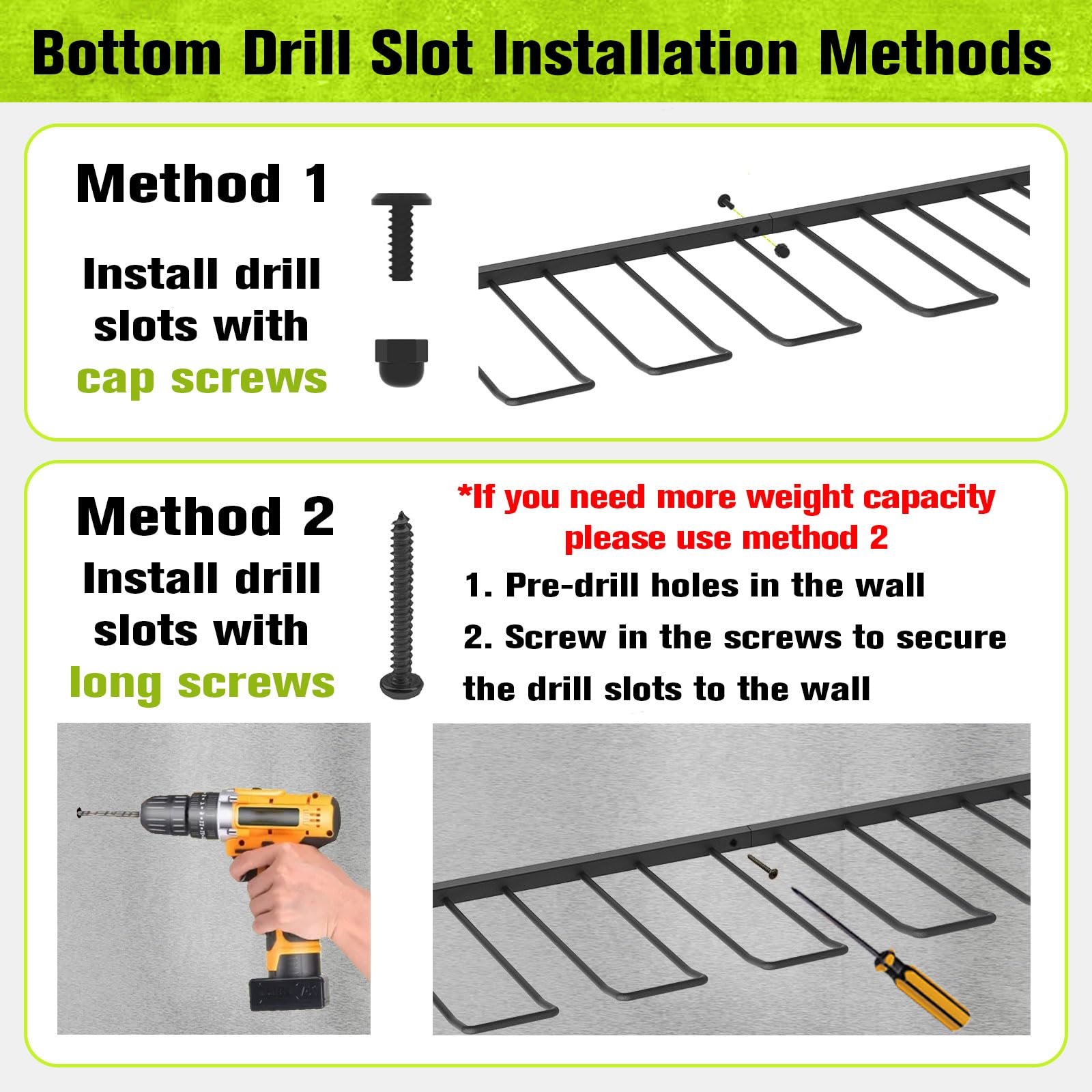 Power Tool Organizer Wall Mount With Pegboard - 7 Drill Holder - Garage Organization Storage Rack For Cordless Tool - Heavy Duty Metal Tool Shelf