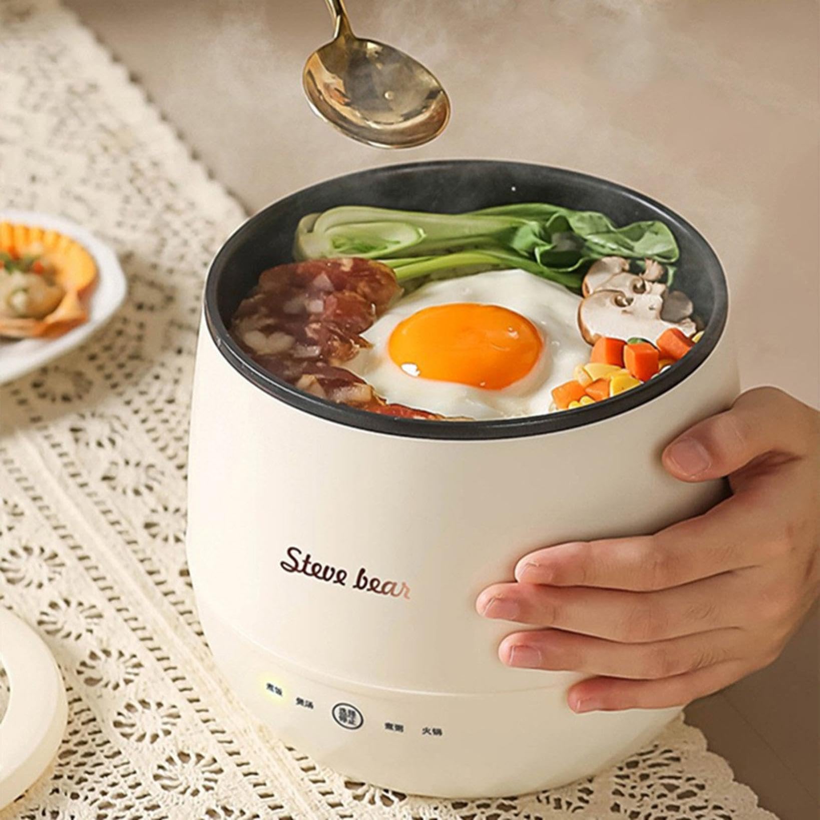 Multifunctional Mini Rice Cooker,1.8L Electric Pot, personal Ramen Cooker,hotpot pot electric, portable pot for Egg, Pasta, Soup, Porridge, Oatmeal with Temperature Control and Keep Warm Function