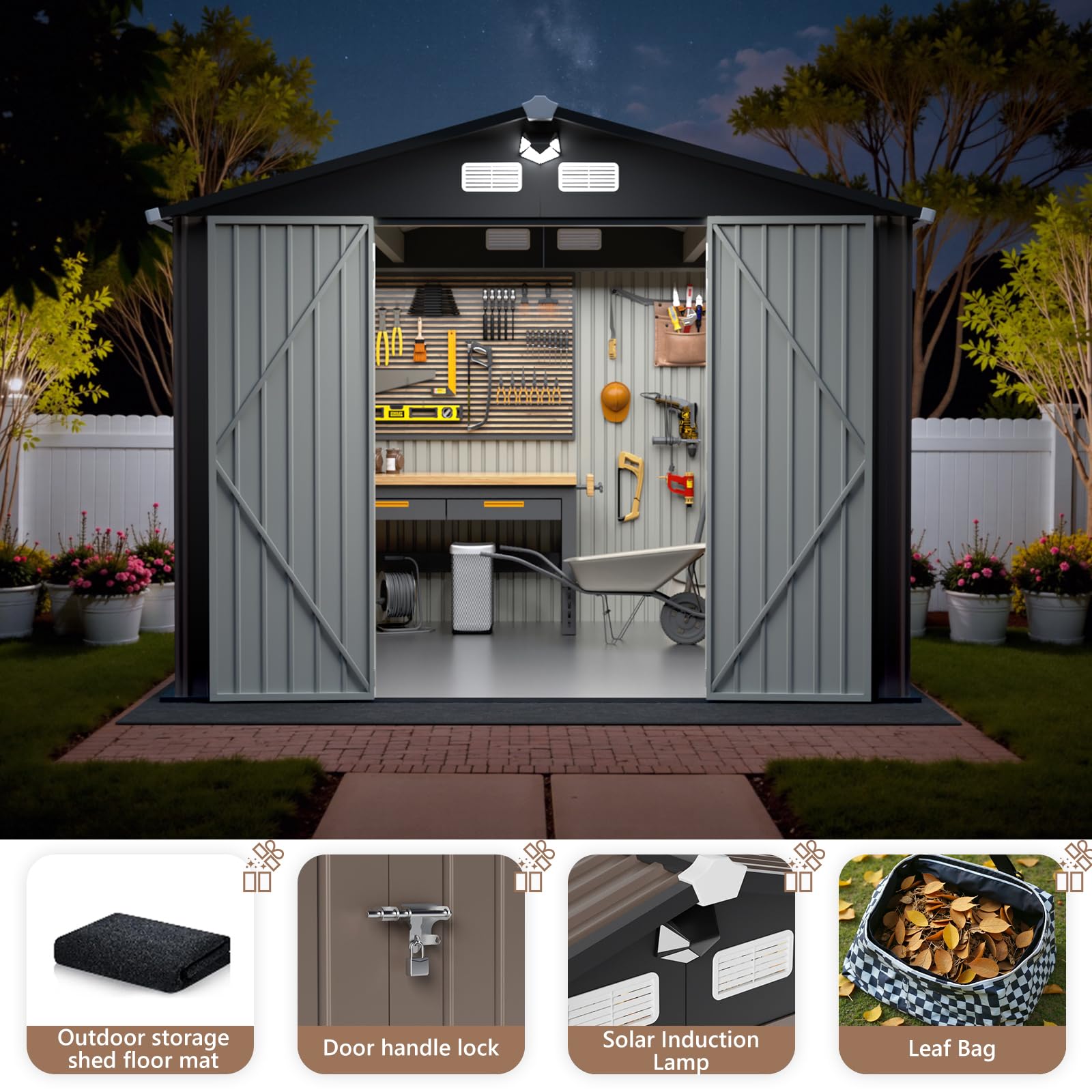 Benass Outdoor Storage Shed 10x12 FT,Metal Tool Sheds,Waterproof Outside Storage Shed with Lockable Doors & Air Vent,Storage Building for Backyard Garden