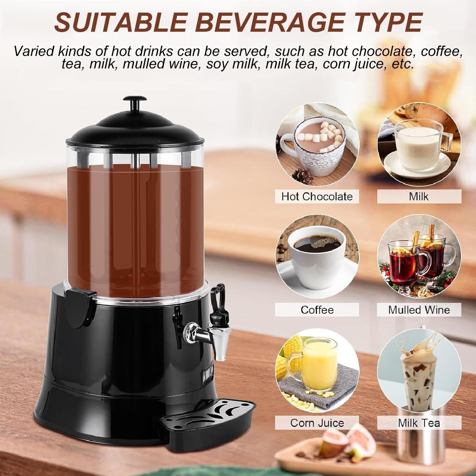 HYTRDJKDF 10L Hot Chocolate Dispenser with Led Display and Adjustable Thermostat 30~90℃, for Heating Chocolate Coffee Milk Tea Juice Tea(110V)