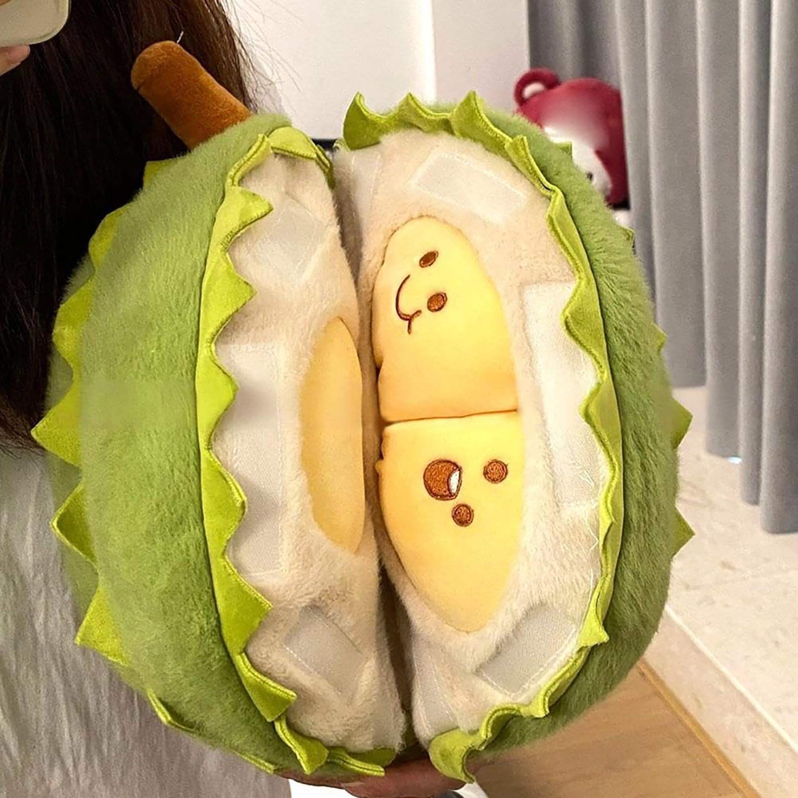 Fruit Durian Pillow Creative Detachable Durian Plush Toy Plushie Cute Stuffed Fruit Soft Plushies with Outfit Costume Squishy Plush Toys Gift for Girls