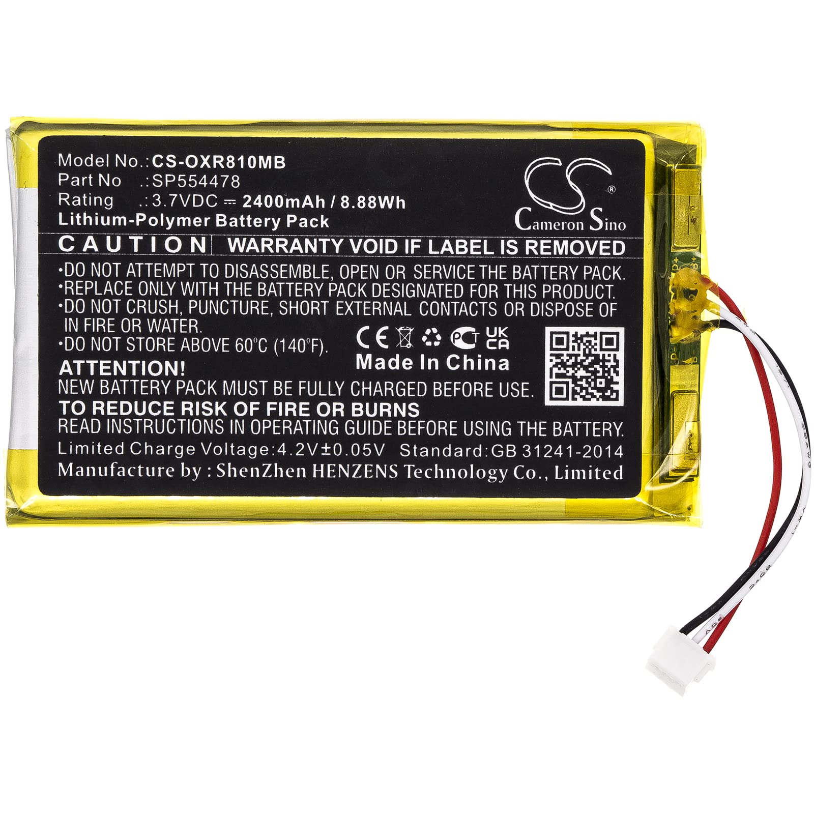 CS Replacement Battery for Infant Optics DXR-8 Pro SP554478 2400mAh / 8.88Wh Barcode Scanner