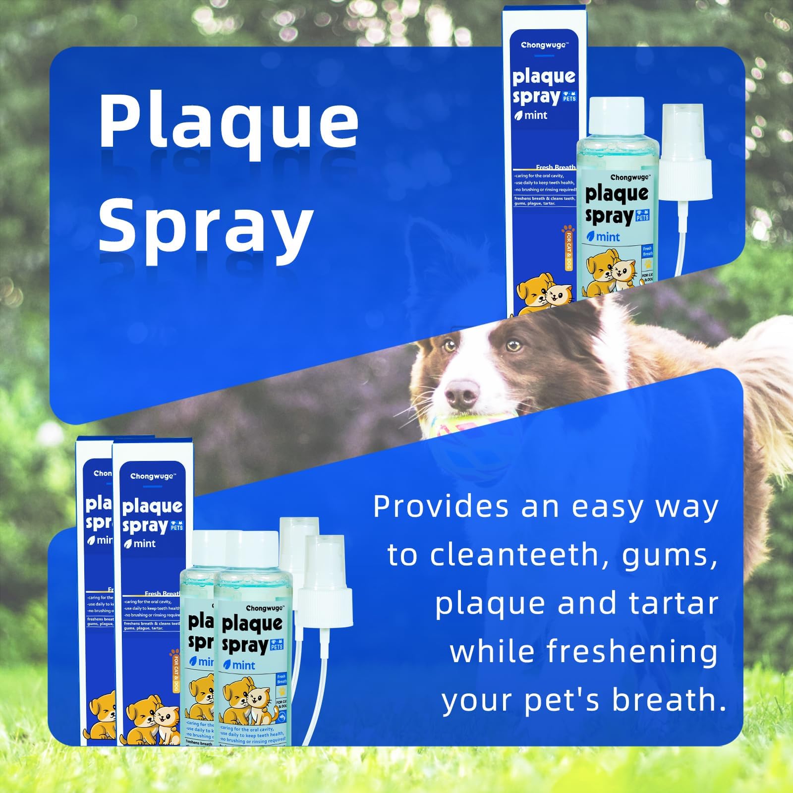 Chongwuge Pets Dental Spary for Dogs & Cats, Freshens Breath, Cleaning Plaque and Tartar, Safe and Edible, Easy Use, Pack of 2, 8 fl oz