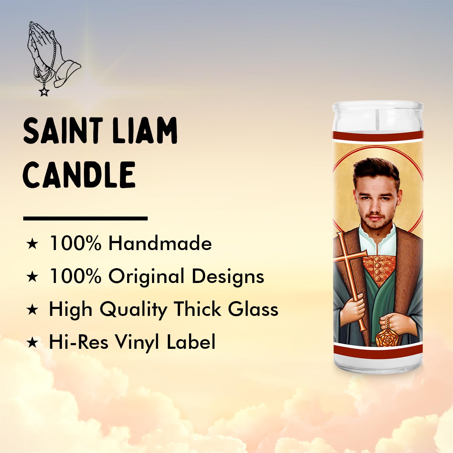 Liam Celebrity Prayer Candle - Celeb Saint Direction Candle - Novelty Votive Candles - Handmade in USA - Celeb Novelty Pop Music One Gift RIP